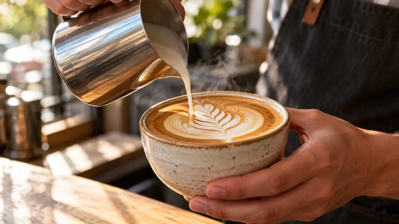 Barista pouring latte art